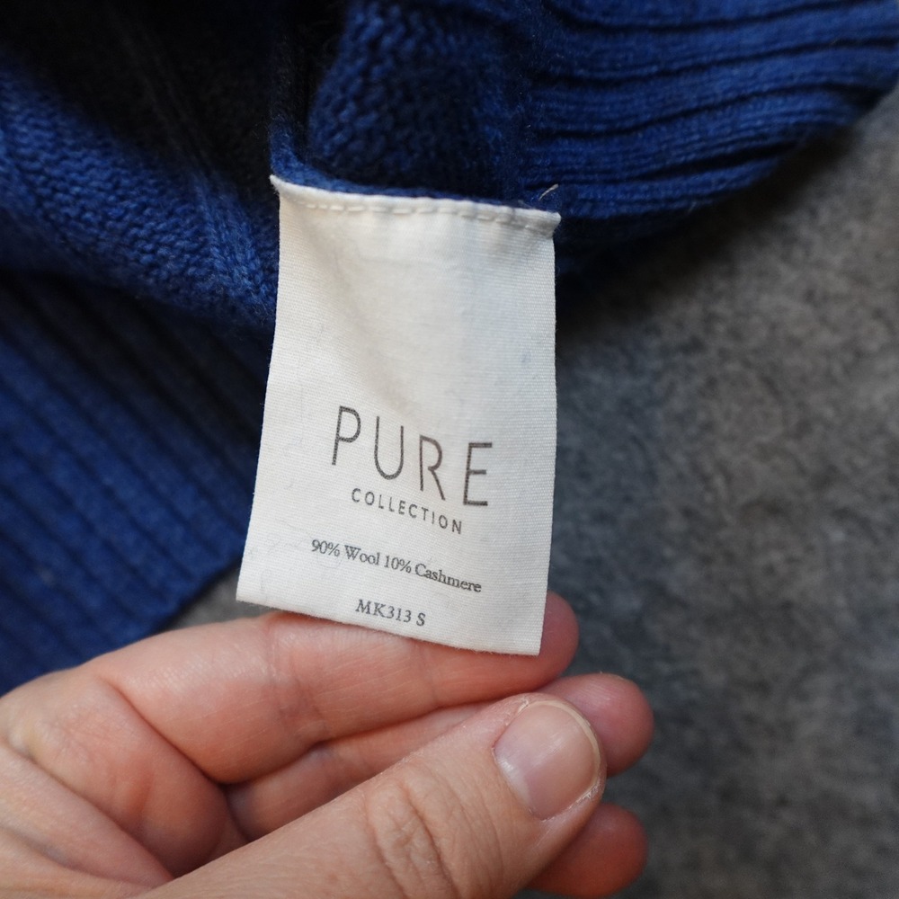 Pure Collection Cardigan Mens Medium Blue Wool Cashmere Ribbed Full Zip Sweater - Picture 3 of 10